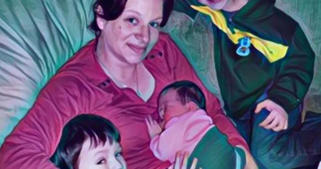 postpartum mom with 3 kids